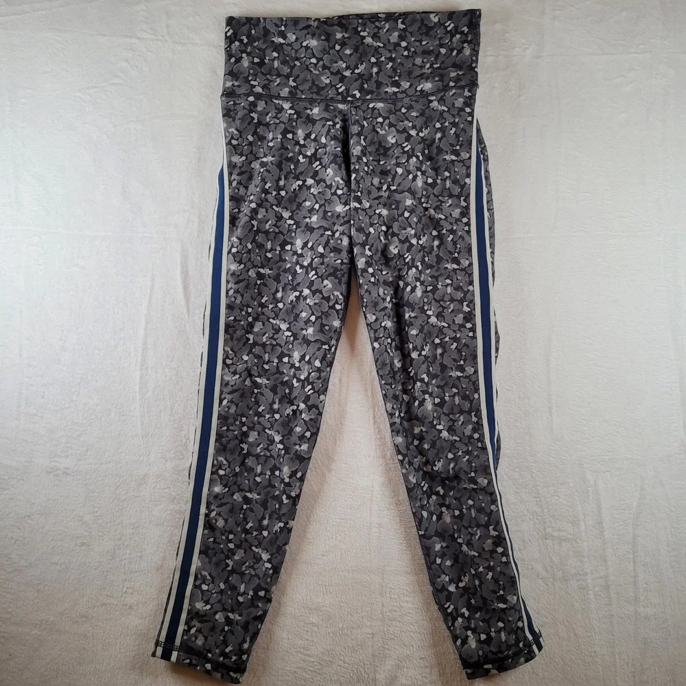 Aerie Chill Play Move Leggings Grey Abstract Floral Side Stripe Womens Medium